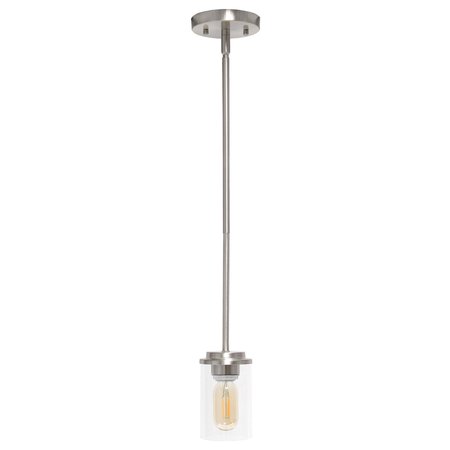 LALIA HOME 1-Light 5.75" Industrial Farmhouse Adjustable Hanging Clear Cylinder Glass Pendant, Brushed Nickel LHP-3011-BN